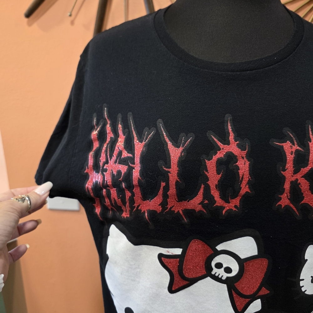 Hello Kitty Medium Goth Black Short Sleeve Tee Mall Goth Baddie T-shirt - Picture 3 of 12
